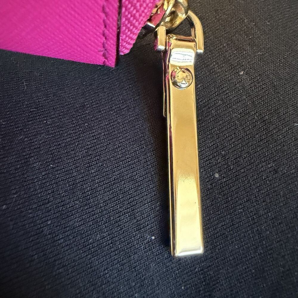 Kate Spade Zip Around Hot Pink Leather Wallet B&W Striped Interior - Picture 10 of 11